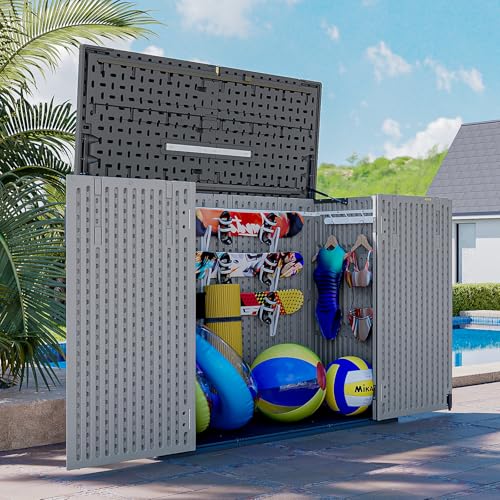 AOXUN Horizontal Storage Sheds 41 Cu.ft, Outdoor Storage Box 160 Gallon, Waterproof Lockable Resin Shed, Patio Storage for Garden, Pool, Cushions, Tools, White