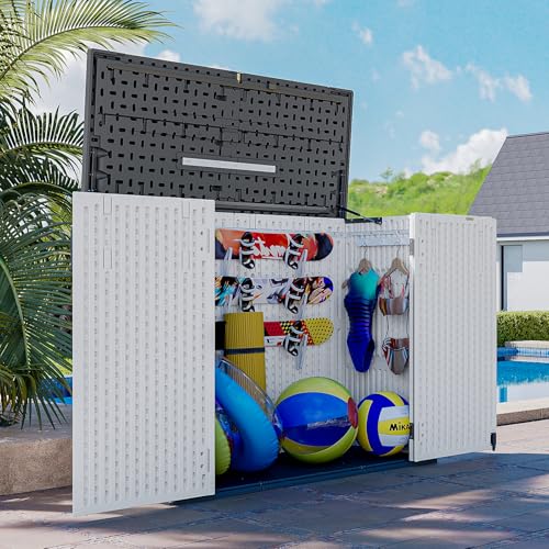 AOXUN Horizontal Storage Sheds 41 Cu.ft, Outdoor Storage Box 160 Gallon, Waterproof Lockable Resin Shed, Patio Storage for Garden, Pool, Cushions, Tools, White