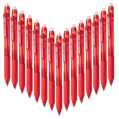Aozora Red Erasable Pens 0.5 mm Click Fine Point 15 Pack Retractable Erasable Gel Pens for Completing Sudoku and Crossword Puzzles (Red)
