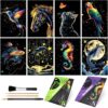AP ARTSPER 8 Sheet Glow in The Dark Scratch Art Rainbow Painting Paper | Engraving Craft Scratchboard(A5) for Teens & Adults, Sketch Card Creative Toy DIY Projects (Animal)