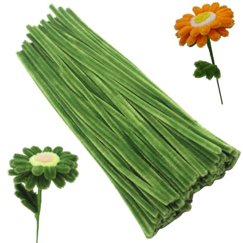Apedoixy 100 Pieces Moss Green Craft Pipe Cleaners,6mm x 12inch Thick Fuzzy Chenille Stem Sticks Pipe Cleaners for Craft Art DIY Projects Decorations