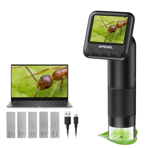 APEXEL 800X Handheld Digital Microscope with 2” LCD Screen, Pocket Portable Microscope for Kids with Adjustable LED Lights, Coins Microscopes Magnifier Camera, USB to PC (SD Card Not Included)