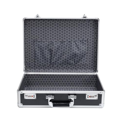 APLVFFZH Aluminum Storage Case Lock Box Organizer Briefcase Holder with Double Combination Locks and Soft Lining suitable for home use office organization travel, Black, L P-lock
