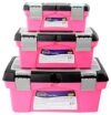 Apollo Tools Set of 3 Stackable Tool Boxes with Top Compartment and Removable Trays for Crafts, Tool Storage - Pink Ribbon - DT5005P