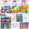 apolyone 3 Coloring Books for Adults Relaxation, Includes 36 Dual Tip Markers (Vibrant & Flowers & Animals 36 Markers Set)