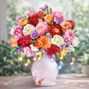 APOTODITO Birthday Card for Women, Flower Bouquet 3D Card, Birthday Gifts with Music and Light, Gifts for Mom, Women, Sister, Wife (Peony)