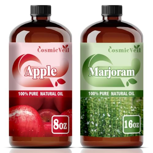 Apple Essential Oil 8 Fl Oz (240Ml) and Marjoram Essential Oil 16 Fl Oz (480Ml) Fragrance Oil for Aroma Diffuser,Humidifier,Home Fragrance,Spa,Cleaning,Body Care,Massage,Yoga,DIY Candle