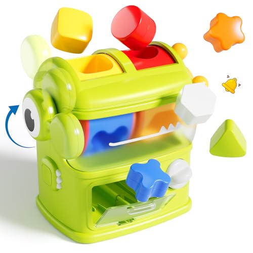 Aprilwolf Montessori Shape Sorter Learning Toys for 1 Years Old, Baby Toys 12-18 Months with 6 Sensory Shape Blocks, Developmental Infant Birthday Gifts for Toddler Age 1 2 3