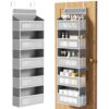 AQOOA Over The Door Organizer, 5-Tier Over the Door Storage 10 Side Pocket 44 lbs Load Behind Door Storage, Closet Door Organizer Hanging Shelf for Wall Bathroom Bedroom Nursery, Grey