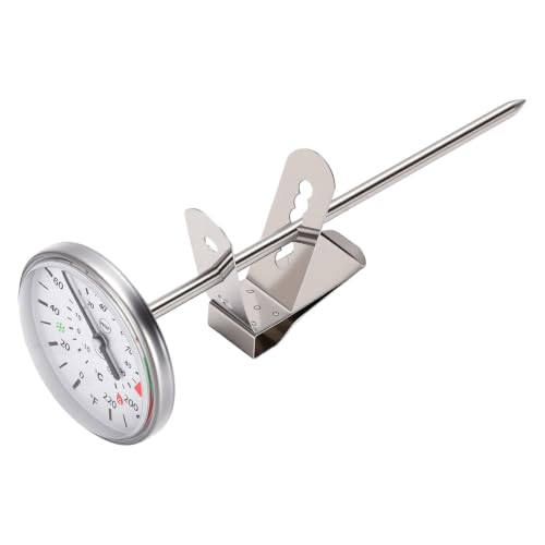Aqur2020 Stainless Steel Probe Thermometer with Clip for Cooking and Milk Frothing, Digital Temperature Gauge for Kitchen Baking and Meat Grilling, 14F to 212F Switchable Display
