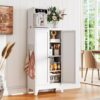 AQY Metal Pantry Cabinet with Adjustable Shelves, White Kitchen Pantry Storage Cabinet with 2 Doors, Freestanding Storage Cupboard Organizer for Dining Room, Living Room, Bathroom