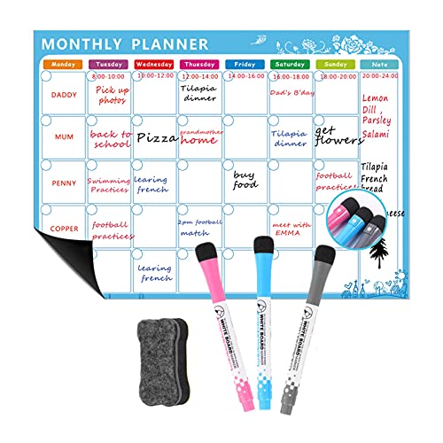 Aramox Magnetic Dry Erase Calendar, PET Film Magnetic Whiteboard X 11.8in, Write Erase Surface, Flexible Fridge Planner with 3 Markers and Eraser for Home Office Kitchen (White #-1)