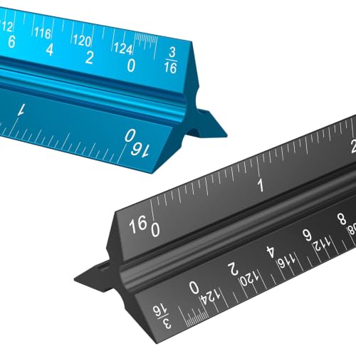 Architectural Scale Ruler: 12" Imperial Aluminum Alloy Metal Architecture Measuring Tools, Engineering Drafting Construction Drawing Blueprints Triangular Architect Scaling Rulers,2Pcs