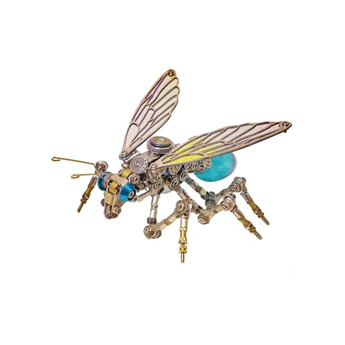 Arcynix Mostarle Glow Ant 3D Metal Puzzle Kit, DIY Assembly Model Firefly Magnetic Light Acrylic Wings, Creative Adult Building Kit Gift for Collectors & Hobbyists, Steampunk Home Decor (Blue)