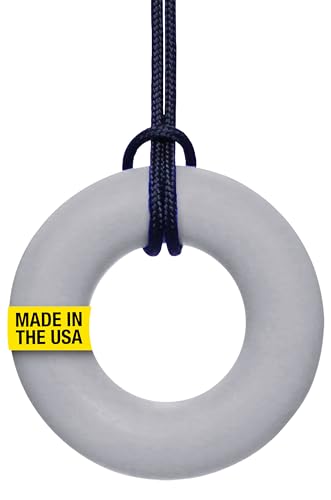 ARK Chewable Ring Necklace, Chew Necklaces for Sensory Kids and Adults, Oral Fidget for Autism, ADHD, SPD, Anxiety, Medical-Grade Sensory Chew Necklace, Standard, Softest, Light Grey