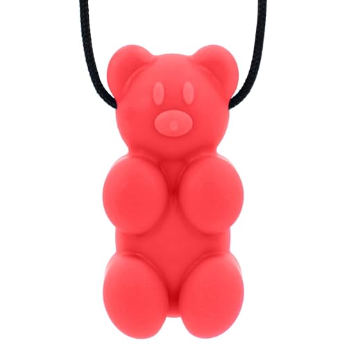 ARK Gummy Bear Chew Necklace, Chew Necklaces for Sensory Kids and Adults, Oral Fidget for Autism, ADHD, SPD, Anxiety, Medical-Grade Sensory Chew Necklace, Standard, Softest, Red