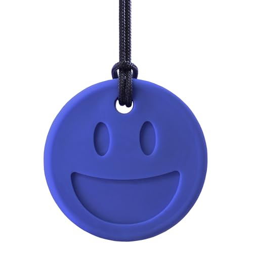ARK Smiley Face Chewmoji® Chewelry, Chew Necklaces for Sensory Kids and Adults, Oral Fidget for Autism, ADHD, SPD, Anxiety, Medical-Grade Sensory Chew Necklace, Standard, Softest, Dark Blue