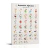 Armenian Alphabet Canvas Wall Art, Cute Cartoon Animal Armenian Letters Learning Chart Poster, Language Educational Canvas Print for Homeschool Playroom Classroom Kids Bedroom Decor24x36inch
