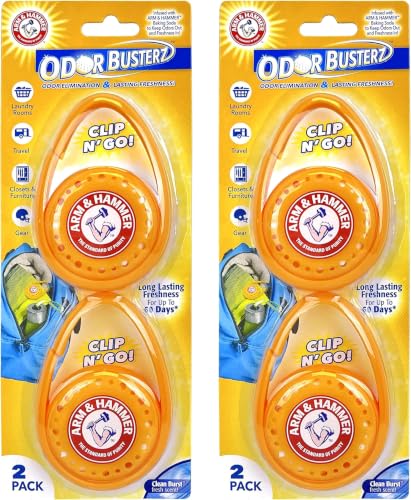Arm & Hammer OdorBusterz ClipMATE™, Clean Burst, Clip-On Odor Absorber with Baking Soda, Carabiner Clip for Gym Bags, Backpacks & Travel Gear 2 Count (Pack of 12)