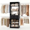 Armocity Wood Closet Organizer System - 4FT-9FT Expandable Wardrobe Closet with Drawer & 4 Hanging Rods, Heavy Duty Walk-in Closet 1000Lbs for Bedroom Walk-in Closet, Black