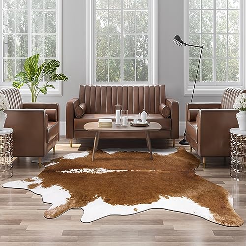 AROGAN Faux Cow Print Rug Large (4ft x 3ft) - Cow Print Area Rug with No-Slip Backing, Large Animal Skin Rugs for Living Room, Offfice, Room Decor, Brown