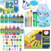 AROIC 82 Pack Washable Finger Paint Set, 12 Color Finger Paints 1 oz Each, Sponges, Painting Brushes, Waterproof Painting Apron, Palette Paper Drawing Gifts for Adults