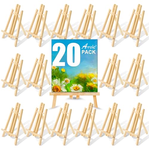 AROIC Wood Easels, Easel Stand for Painting Canvases, Art, and Crafts. (11.8 inch, 20 Pack), Tripod, Painting Party Easel, Kids Student Table School Desktop, Portable Canvas Photo Picture Sign Holder.