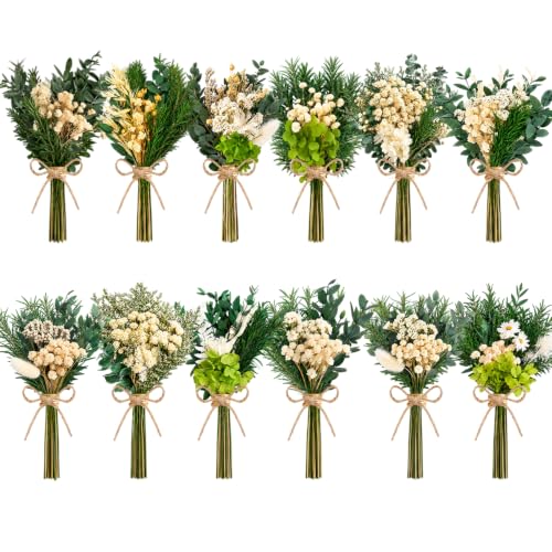 ARQRHTLY 12/24PCS Handmade Dried Flower Bouquet with Stems Natural Dried Wildflowers 7.5 Inch Mini Dry Flowers for Vase Farmhouse Decor, Wedding Styling, Photography Props, Gift DIY(12pcs, Eucalyptus)