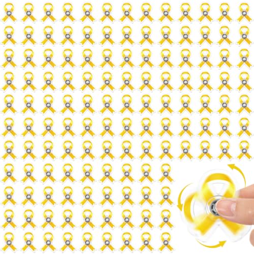 Arrowbash 100 Pcs Childhood Cancer Awareness Fidget Spinners Bulk Acrylic Gold Ribbon Fidget Spinners Pediatric Cancer Awareness Supports for Charity Donation Event Accessories Gifts