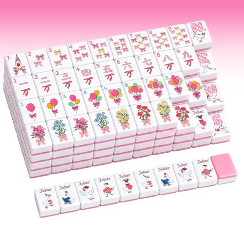 Arrowbash 160pcs Silly Goose Mahjong Tiles Set Double Layer American Travel Mahjong Set Pink White Standard Size Tiles for American mah Jong Game Night Party Silly Goose Decor
