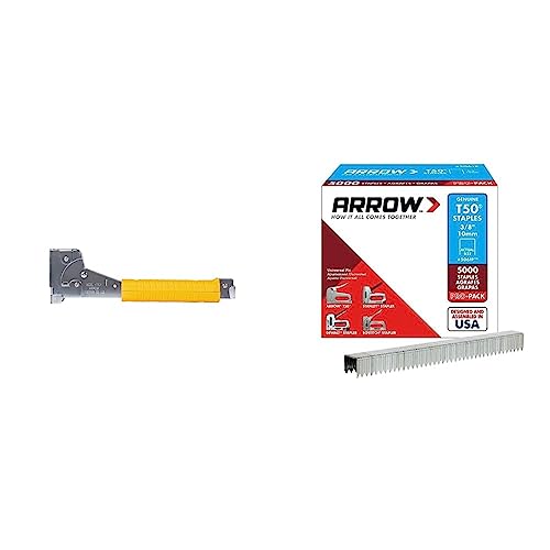 Arrow HT50 Heavy Duty Hammer Tacker, Chromed-Steel Manual Stapler with Sure-Grip Handle, Fits 5/16”, 3/8'', or 1/2'' Staples & 506IP Heavy Duty T50 3/8-Inch Staples for Upholstery, 5000-Pack