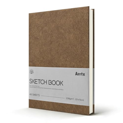Arrtx Premium A5 Sketchbook, 96 Pages 230 GSM 50% Cotton Acid-Free Paper | Hardcover Art Sketch Book | 8.3 x 5.9 Inch Thick Drawing Pad for Watercolor, Ink, Pencil