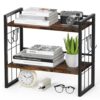 ART-GIFTREE 2-Tier Desktop Bookshelf with Hooks, Desk Organizer, Brown