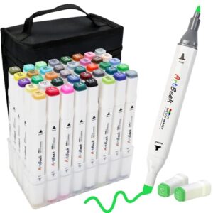 ArtBeek Alcohol Markers, 40 Coloring Markers for Adult Coloring Books No Bleeding, Dual Tip (Chisel & Fine Tip)