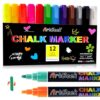 ArtBeek Chalk Markers, 12 Colors Liquid Chalk Markers for Blackboard Chalkboard Calendar Glass, Dust-Free Erasable Pens, 6mm Reversible Bullet & Chisel Tip