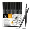 Artecho 12 pcs Black Dual Tip Brush Pens with Fine & Brush Tip