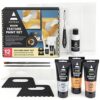 ARTEZA Texture Acrylic Paint Set - Painting Set with Metallic Acrylic Paints (Gold, Silver, Bronze), 8x10 Stretched Canvases, Modeling Paste & Silicone Texture Tools - Texture Paint Set