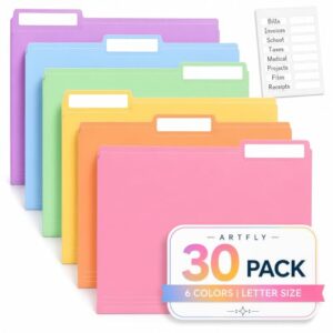 ARTFLY Colored File Folders,30 Pack Manilla Folders 8.5 x 11, 1/3 Cut Tabs