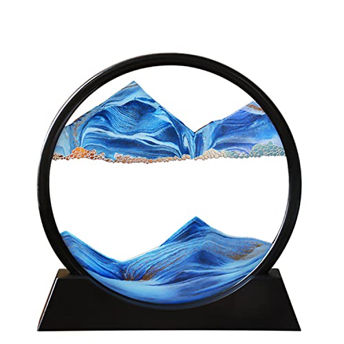 Arthink Moving Sand Art Picture in Motion Round Glass 3D Deep Sea Landscape, Dynamic Sand Art Sandscapes, Sensory Relaxing Desktop