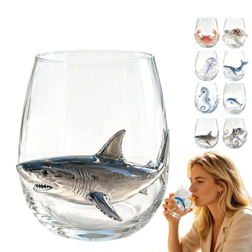 Artisanal Blue Ringed-Octopus Wine Glass, 3D-Octopus Glassware Stemless, Ocean-Fantasy Embossed Glass Collection, Unique Wine Glasses, Everyday Hosting for Chilled Daily Drinks Marine Drinkware