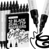 ARTISTRO 12 Black Dual-Tip Acrylic Paint Marker Pens for Drawing