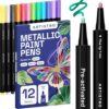 ARTISTRO 12 Metallic Paint Pens for Glass Marking, Rock Painting, Ceramic, Wood, Fabric, Scrapbooking, DIY Craft Making, Coloring - Acrylic Paint Markers Fine Tip 1mm
