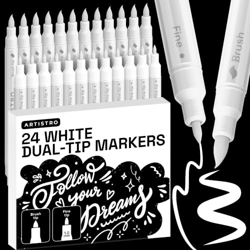 ARTISTRO 24 White Acrylic Paint Markers - Paint Pens for Drawing - For Fabric, Rock, Glass, Wood, Molds - Arts & Crafts Gift for Adults, Teens, Kids, Classroom Must Haves & School Supplies