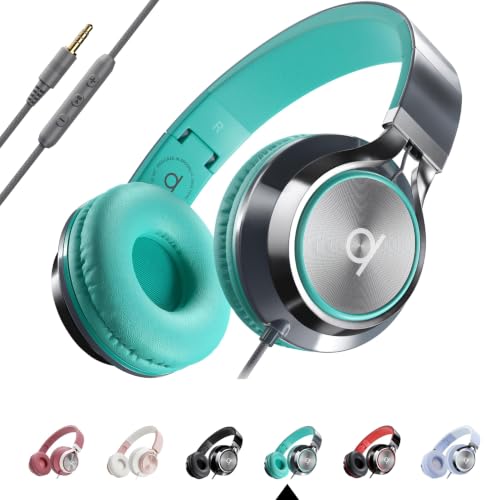 ARTIX Pack of 60 Wired Kids Headphones for School (Turquoise), Microphone & Volume Control - Bulk Classroom Headphones with Mic, Teens Corded Head Phones for Laptop, Chromebook, Tablet 3.5mm Aux Cord