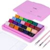 ARTME 24 Colors x 30ml Gouache Paint Set with 3 Paint Brushes and a Palette in a Carrying Case, Non-Toxic, Perfect for Artists, Students (Pink)