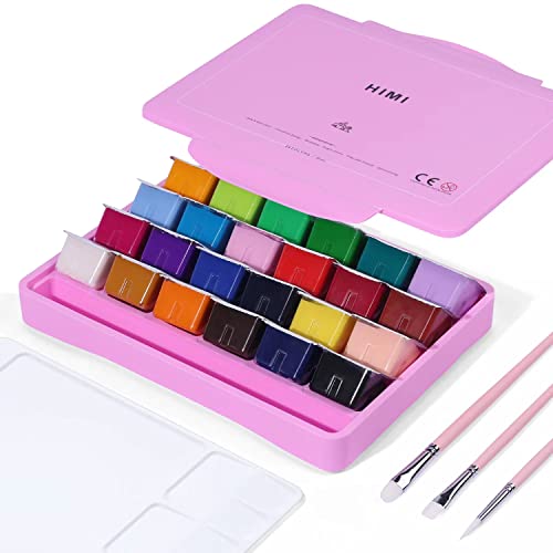 ARTME 24 Colors x 30ml Gouache Paint Set with 3 Paint Brushes and a Palette in a Carrying Case, Non-Toxic, Perfect for Artists, Students (Pink)