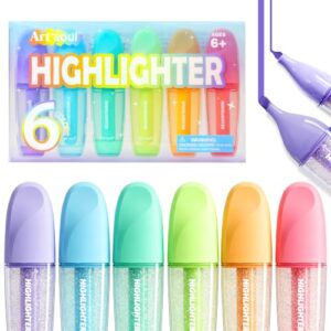 Art+soul Highlighters 6 Color, Office and School Supplies, 6 Pack No Bleed Chisel Tip Markers with Smooth Quick-Drying Ink, Ideal for Notes, Textbooks & Classroom Use