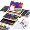Art Supplies, Wooden Art Set Crafts Kit with Drawing Easel, Deluxe Kids Art Set, Oil Pastels, Colored Pencils, Watercolor Cakes, Creative Gift for Kids, Teens, Beginners Girls Boys