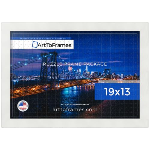 ArtToFrames Puzzle Frame for New York Puzzle Company 60 Piece Jigsaw Puzzles, 19x13 Inch (48x33 cm), Soft White Engineered Wood with Economy Acrylic, Ready to Hang Puzzle Display
