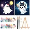 Arttoplus 2 Pack Halloween Paint by Numbers Kit for Kids with Frame, Ghost Kids Paint by Numbers Ages 4-8-12 with Wooden Easel,Easy Oil Painting by Number for Gift Home Wall Decor(8x8 inch)